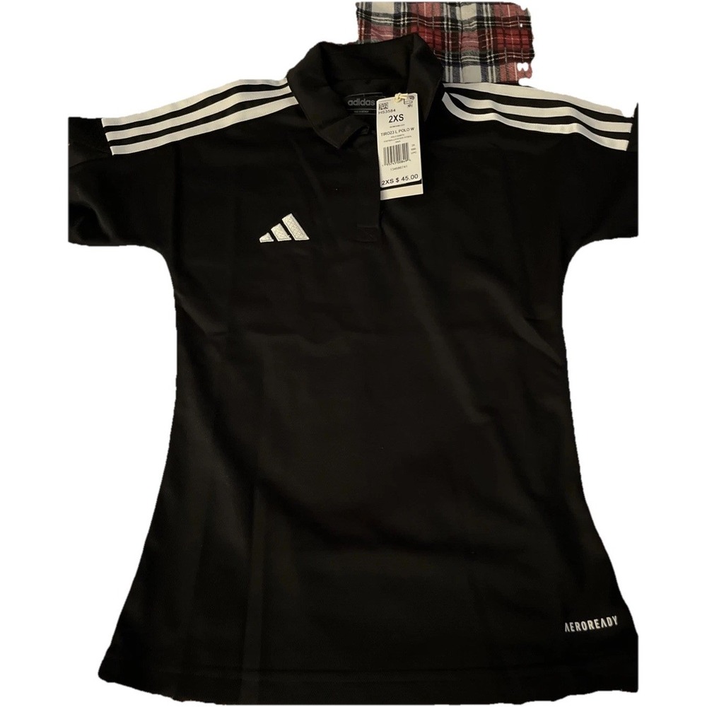 Adidas Women Black/White Logo Stadium Athletic Performance Polo Shirt 2xs‎